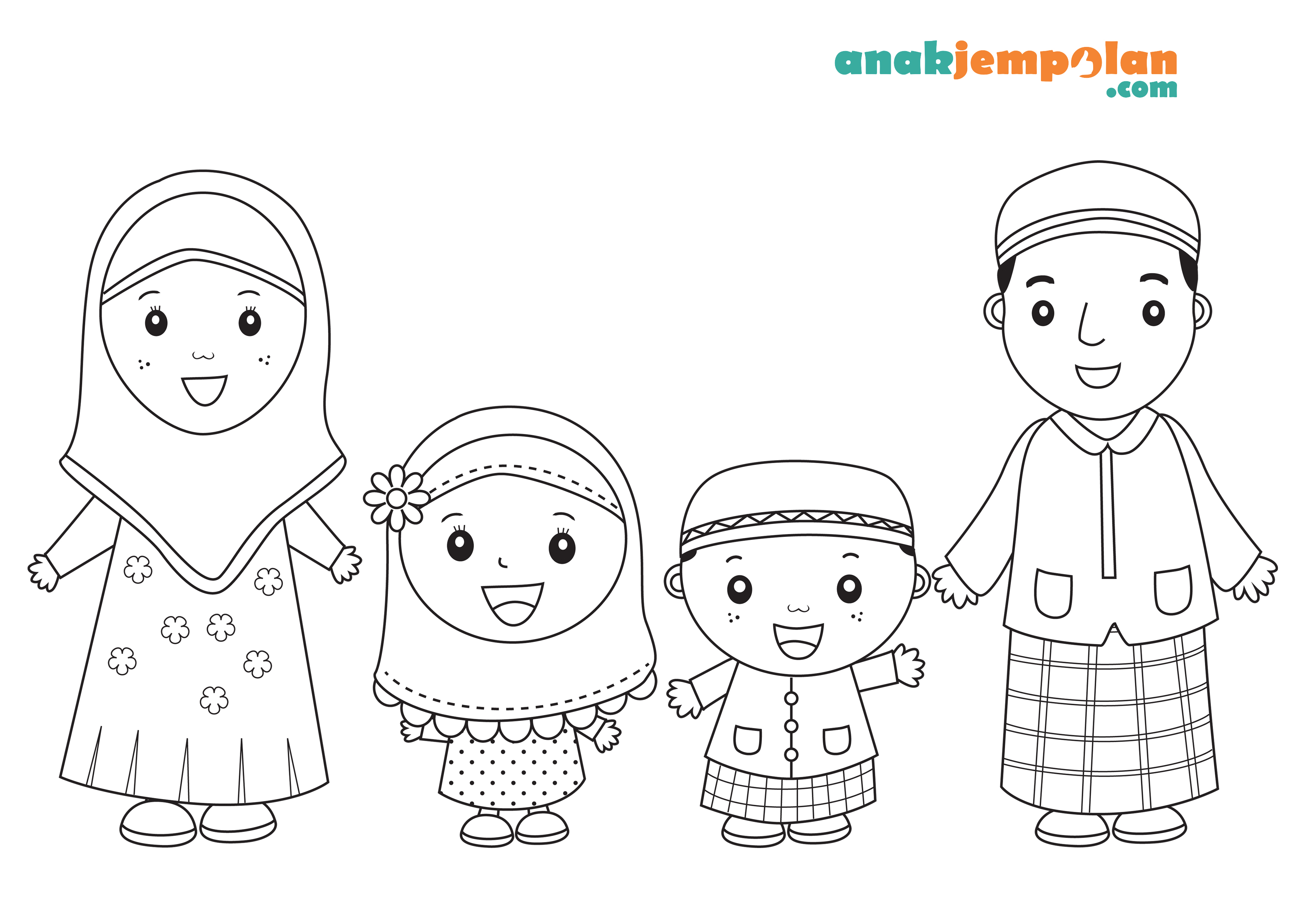 Muslim Family Coloring Page  Anak Jempolan